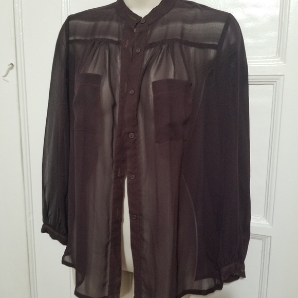 90s Sheer Deep Burgundy Blouse - Picture 3 of 5